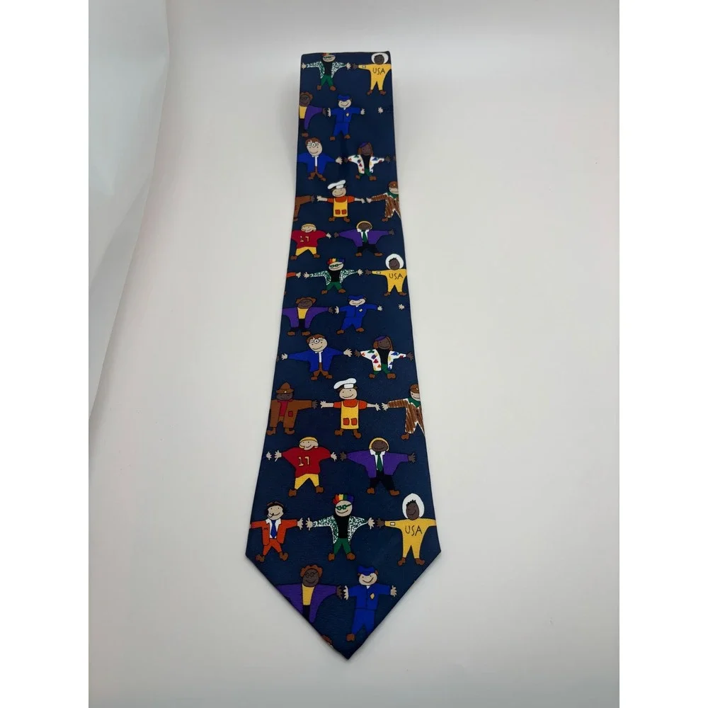 Save the Children Silk Tie Reach for the Stars Emily Age 11 Navy Blue USA Made